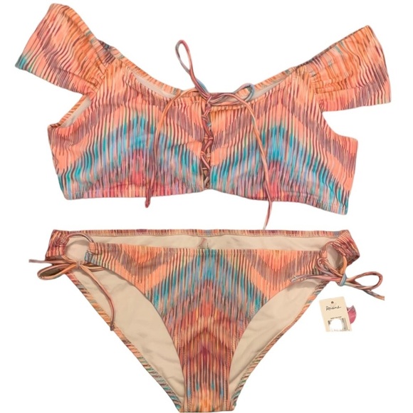 NWT Raisins Bikini Set XL Juniors Off Shoulder Lace Front Bikini Top & Bottoms - Picture 1 of 15